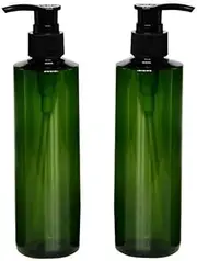 300ml/8.3OZ Refillable Empty Green Pump Bottles Jars with Pump Tops for Makeup Cosmetic Bath Shower Toiletries Liquid Containers Leak Proof Portable Travel Accessories Pack of 2