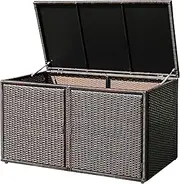[Costway] Indoor Outdoor Storage Box, 330L Garden Deck Box with 2 Storage Shelves, Cover and Doors, Weather-Resistant Storage Cabinet with Steel Frame for Gardening Tools, Accessories and Toys (Brown)