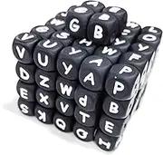 105Pcs Silicone Letter Beads, BetterJonny 12mm A-Z Alphabet Beads Black Square Letter Beads with String Silicone Loose Beads for Jewelry Necklace Bracelet DIY Crafts
