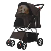 Outdoor Foldable Carrier Strolling Cart 4 Wheel Pet Stroller for Cat & Dog Brown