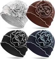 [AQOKKA] Chemo Headwear for Women Flower Elastic Turban Beanie Headscarf for Women's Hair Head Wraps for Women