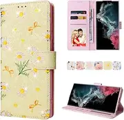 YocoverTech for Samsung S23 Ultra 5G Case,for Galaxy S23 Ultra 5G Wallet Case,RFID Blocking-3 Card Slots Beautiful Flowers PU Leather Magnetic Kickstand Women Girls Protective Cover-Yellow Daisy