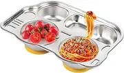 Stainless Steel Baby Suction Plate Solid Safe Divided Metal Plate Easy to Clean Divided Meal Tray Sections Dinner Dish for Little Kid(Silver,Bus Type)
