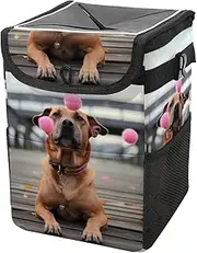 Car Trash Can with Lid and Storage Pockets Leak-Proof Organizer,Multipurpose Trash Bin for Car,Autumn Brown Dog Ball
