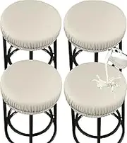 Stool Covers Round, Stretch PU Round Bar Stool Covers Waterproof Round Bar Stool Seat Covers Bar Chair Covers Washable Stool Cushion Slipcovers with Elastic Bands for 12-17 Inch Chair (4Pcs,Beige)