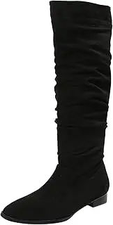 [Generic] Knee High Boots for Women Size 12 Wide Calf Ladies Fashion Solid Color Flock Wrinkled Pointed Toe Flat Casual Long Boots Womens High Boots Size 5