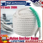 Twisted 3 Strand 1/2inch 200FT Nylon Anchor Rope Braided Boat Line with Thimble