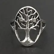 Size 6~9- TREE of LIFE Oval Tag Sterling Silver Ring- High Polished- Oxidized