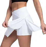 [Generic] Running Skirts for Women with Leggings Waisted Athletic Skorts Workout Sports Yoga Skirts Skirt Sewing Patterns for Women Plus Size (#A-White, L)