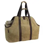 Waxed Canvas Log Carrier Tote Bag, Extra Large Durable Firewood Holder Khaki