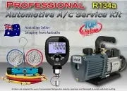 Split System Install Tools Vacuum Pump,Digital Vacuum Gauge, R134a Manifold Kit.