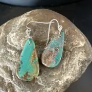 Green Turquoise Teardrop Sterling Silver Beads Navajo Earrings 1" 19038