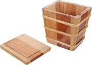 GREENADSCAPE Wooden Sushi Rice Bowl Japanese Hangiri Style Rice Steamed Cask with Lid Versatile Food Storage Container for Flour More Solid Design Elegant Kitchen Addition