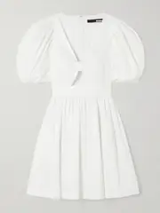 [ROTATE Birger Christensen] ROTATE Birger Christensen - Tie-front Cutout Organic Cotton-blend Mini Dress - White - DK32 DK 32 White