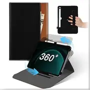 Samsung Galaxy Tab S9 FE 10.9 Inch,Galaxy Tab S9/S8/S7 Case 11 Inch with Pocket & Pencil Holder, 360 Rotate Multi-Angle Viewing, Auto Wake/Sleep, Soft PU Leather Stand Tablet Case Cover,Black Brown