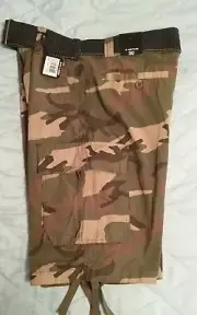 AIRWALK Men Size W 30 Inseam 11.5" Camouflage Cotton Cargo Shorts + Canvas Belt