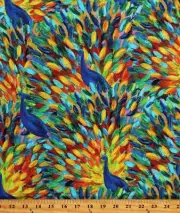 Cotton Peacocks Feathers Painted Plumes Plumage Fabric Print by the Yard D579.78