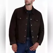 Ben Sherman Brown Classic Suede Leather Trucker Button-Up Jacket Size Medium NEW