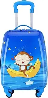 [PLMKO] Kid's Suitcase Boy Girl Travel Luggage 18 Inches Cartoon Trolley Case with 4 Universal Wheels,Monkey