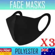 3x Black Face Mask Unisex Washable Full Mouth Nose Cover Masks Reusable Shield