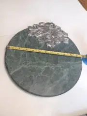 Vintage Green Marble Cutting Cheese Serving Board Pewter Grape Leaf Leaves S.