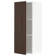 METOD wall cabinet with shelves, white/Sinarp brown, 40x37x100 cm