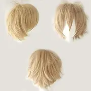 Anime Cosplay Wig Short Wigs Linen Blonde for Women/Men Synthetic Straight Fancy Dress Wig Wavy Straight Layered Fluffy Halloween Costume Party Wig with Free Hat