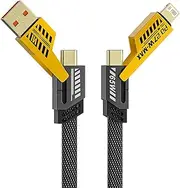 4 in 1 Convertible USB Fast Charging Cable 2M, 65W Nylon Braided USB C Charger Cable，Multiple Charge Cable for iPhone 15/14/13/iPad/MacBook Pro/Airpods/Android Phone