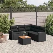 6 Piece Garden Sofa Set with Cushions Black Poly Rattan Patio Bar Sets