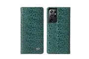 For Samsung Galaxy S21 Ultra Case Croc Pattern Genuine Cow Leather Cover Green