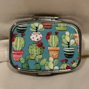 Succulent Cacti Cactus Travel Pill Box 2 Compartment Medicine Pill Case NEW