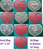 Mexican Valentine Heart Papel Picado Cutout Flags Bunting Paper Red & White