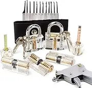 AGOUH Locksmith Pick Set 7pcs Transparent Lock with Lock Pick Gun and 15pcs Lock Picking Kit,Practice Lock Pick Set (Black)