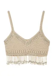 Rabanne Fringed Crochet top - Beige - S S