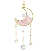 Moon Suncatcher, Pink Crystal Sun Catcher Hanging Prism Wind Chimes Pink