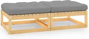 Garden Footstools with Cushions 2 Pcs, Solid Pinewood, Outdoor Patio Furniture, Modular Sofa Sectional Set, 70x70x30 cm, Comfortable and Durable Design for Balcony, Porch, Deck, or Backyard Seating