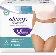 Always Discreet Incontinence Underware for Sensitive Skin, 0% Dyes & Fragrances, Super Plus Large, 8 Pack