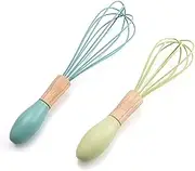 Silicon Egg Beater Whisk Wooden Handle 2pcs Manual Mixing Tool for Cooking Baking Manual Egg Whisk Portable Cream Beater Handle