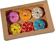 SOROO Brown Pastry Bakery Box 14x10x3inch,Large Donuts,Muffins,Cookies Boxes with PVC Window - Auto-Pop up Paper Box Nature Cardboard Take Out Container,Pack of 15