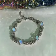Opalite Stone Silver Stainless Steel Chainmail Bracelet