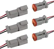 DIANN 3 Sets 2 Pin DT Connectors Waterproof Kit 2 Pin Connectors Male and Female Wire 16 AWG Waterproof Male Female Plug Socket Quick Disconnect for Car Truck Boat