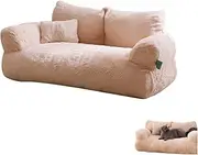 ZGSYH Calming Pet Sofa,New Fluffy Plush Pet Sofa Bed with Anti-Slip Bottom,Pearl Cotton Removable Washable Pet Sofa for Medium Small Dogs ＆Cats (Color : Beige, Size : X-Large)
