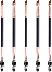 Duo Eyebrow Brush, Spoolie Brush and Angled Brow Brush Eyelash Brush for Eye Makeup. (5pcs, Black)