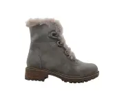 Bay Lane Alpine Womens Boots Faux Fur Trim Low Heel Zip Side Lace Up - Grey