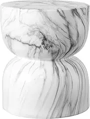 JONATHAN Y TBL1033A Zakhai 14.75" Contemporary Modern Marble Glaze Drum Indoor/Outdoor Garden Stool, White/Gray