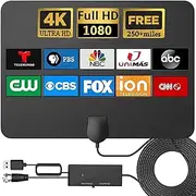 TV Antenna Indoor - HD Antenna for Smart TV and All TVs, Supports 4K 1080p with Signal Booster, 16FT Coax HDTV Cable for Local Channels, Digital HD Indoor & Outdoor Use