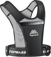 Topward Running Vest Phone Holder for Men Women, Waterproof Cell Phone & Key Pouch, Reflective Hydration Vest Train Free Workout Gear - Lightweight, Breathable Mesh Pockets - Adjustable Waistband, Black, One Size