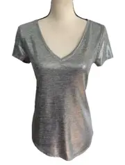 White House Black Market Silver Gray Sparkle Short Sleeve Top NWT XS