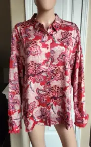 Chico's Women's AmaranthRed/Cream Multi Pleated Pintuck Blouse Top 4, 20/22, XXL