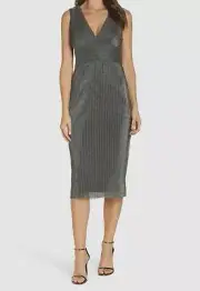 $235 Adrianna Papell Women's Black Chain Mail Sleeveless Sheath Dress Size 4